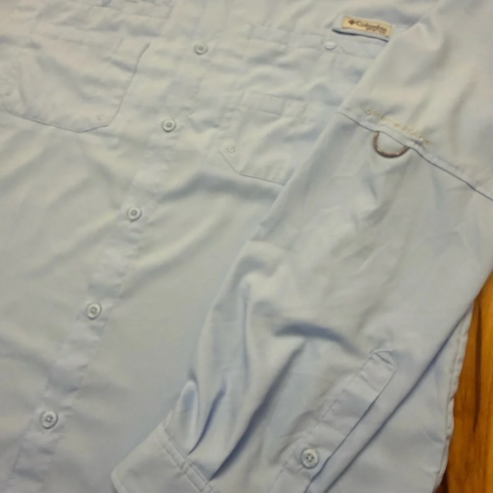 Columbia PFG Tamiami Fishing Shirt Mens Large Blue Omni Shade Long Sleeve - Picture 7 of 9